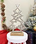 Silver Christmas Tree & Stars On A Wooden Base