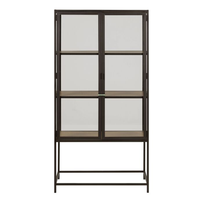 Seaford 2 Glass Door Display Cabinet In Black & Oak