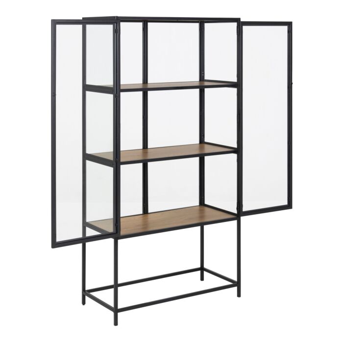 Seaford 2 Glass Door Display Cabinet In Black & Oak