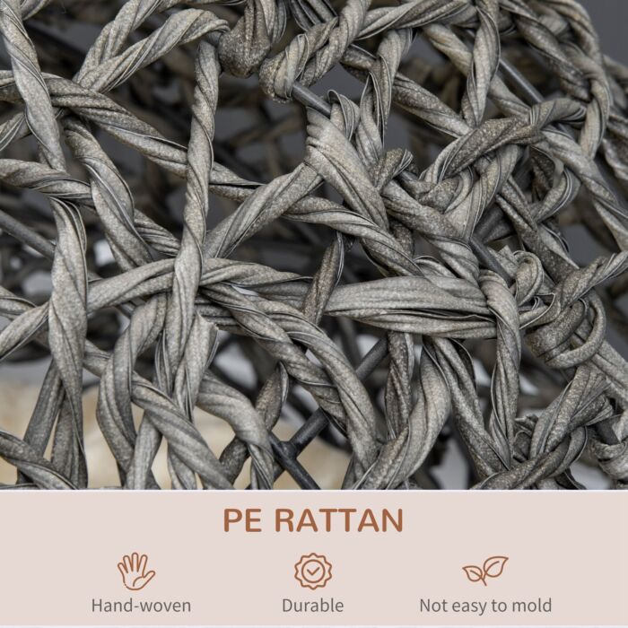 Pawhut Rattan Elevated Cat Bed House Kitten Basket Ball Shaped Pet Furniture W/ Removable Cushion - Silver-tone And Grey