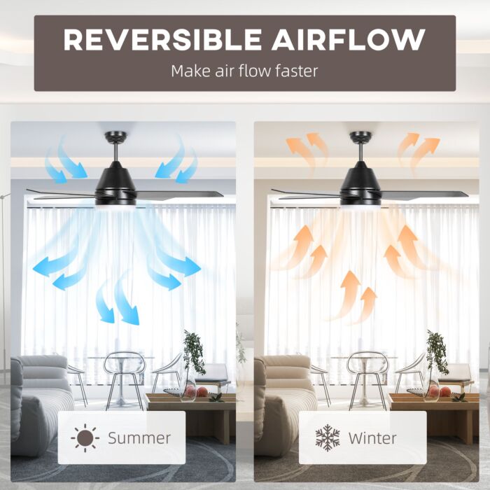 Homcom Ceiling Fan With Led Light, Flush Mount Ceiling Fan Lights With Reversible Blades, Remote, Black And Walnut Brown