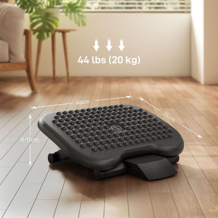 Homcom Footrest Adjustable Height & Angle Tilting Platform Home Office Foot Rest Black