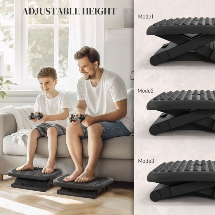 Homcom Footrest Adjustable Height & Angle Tilting Platform Home Office Foot Rest Black