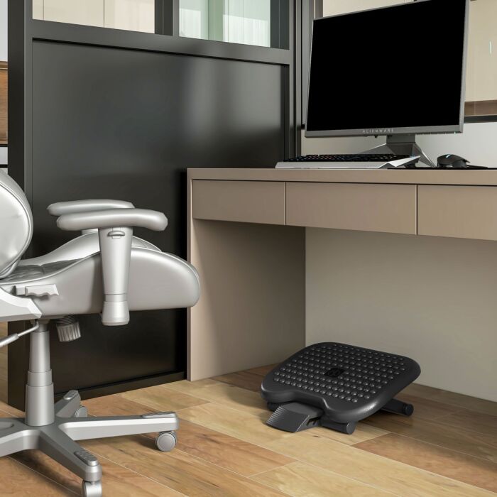 Homcom Footrest Adjustable Height & Angle Tilting Platform Home Office Foot Rest Black