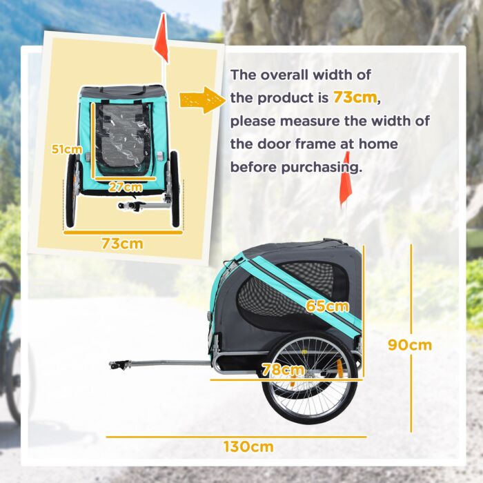 Pawhut Dog Bike Trailer Folding Pet Trailer Dog Carrier Bicycle Steel Frame Jogger Stroller With Suspension - Green & Grey