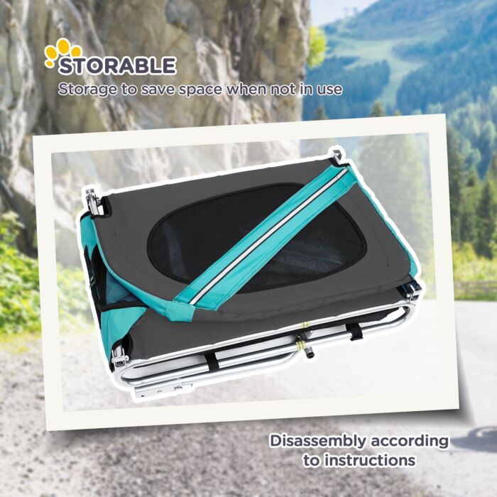 Pawhut Dog Bike Trailer Folding Pet Trailer Dog Carrier Bicycle Steel Frame Jogger Stroller With Suspension - Green & Grey
