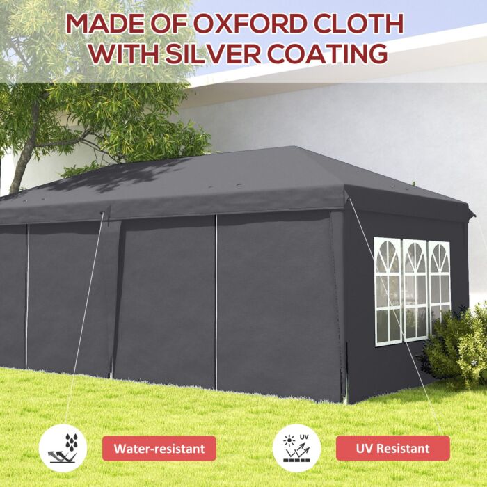 Outsunny 3 X 6 M Pop Up Gazebo With Sides And Windows, Height Adjustable Party Tent With Storage Bag, Event, Grey