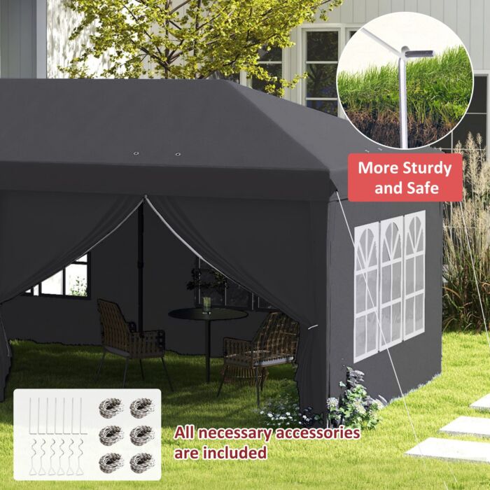 Outsunny 3 X 6 M Pop Up Gazebo With Sides And Windows, Height Adjustable Party Tent With Storage Bag, Event, Grey