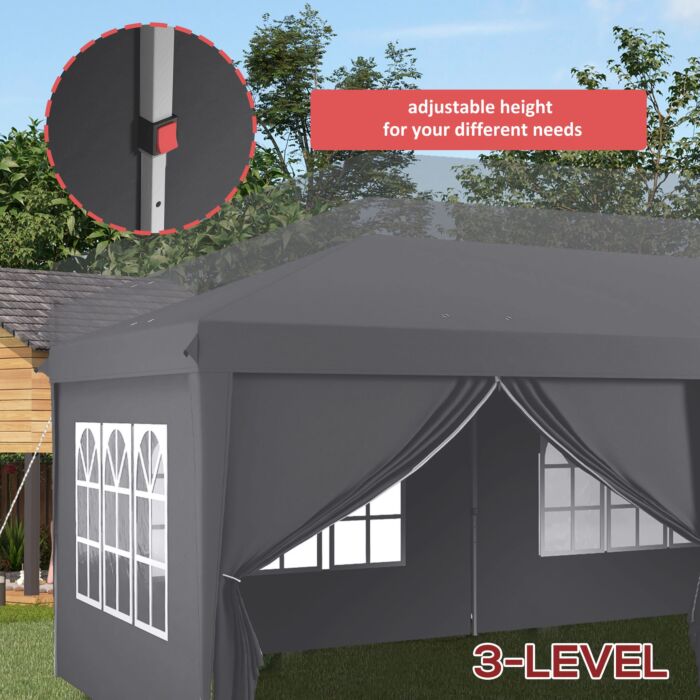 Outsunny 3 X 6 M Pop Up Gazebo With Sides And Windows, Height Adjustable Party Tent With Storage Bag, Event, Grey