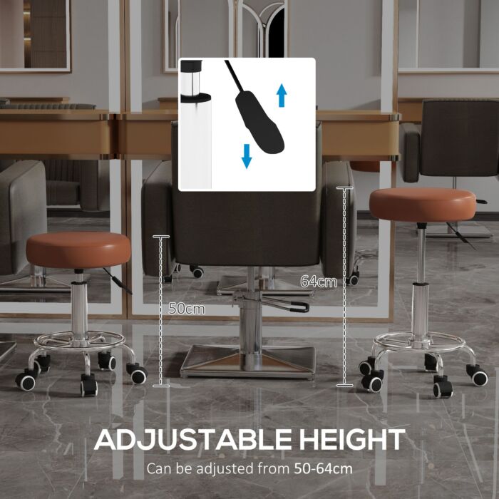 Vinsetto Pu Leather Rolling Stool, Height Adjustable Stool Chair With Wheels For Salon, Massage, Spa, Brown