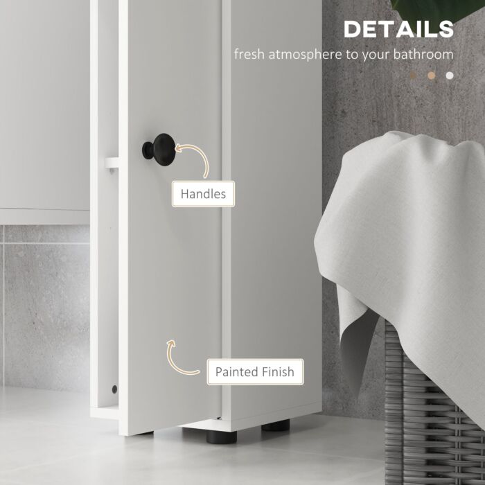 Kleankin 180cm Tall Slim Bathroom Cabinet, Narrow Toilet Roll Storage W/ Open Shelves, 2 Door Cabinets, Adjustable Shelves, For Kitchen, White