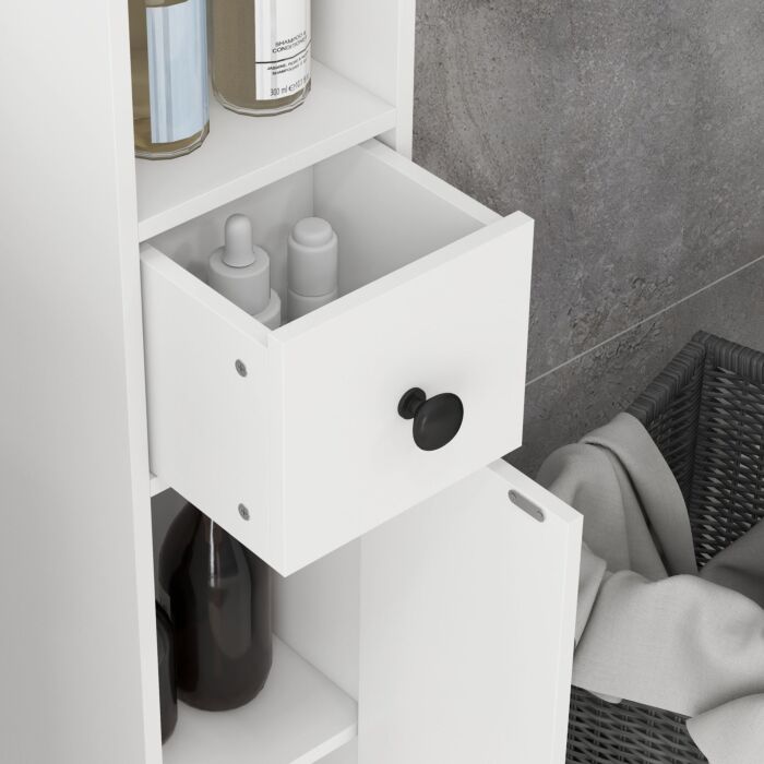 Kleankin 180cm Tall Slim Bathroom Cabinet, Narrow Toilet Roll Storage W/ Open Shelves, 2 Door Cabinets, Adjustable Shelves, For Kitchen, White