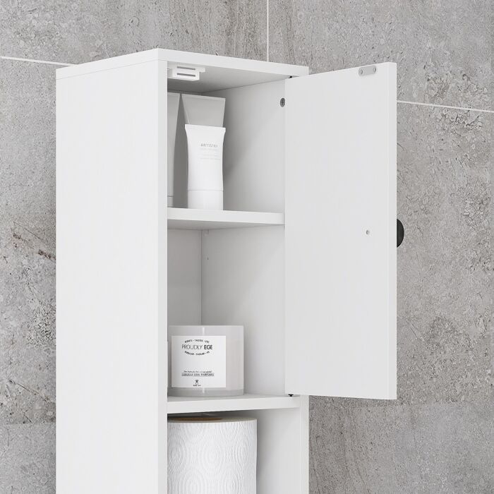 Kleankin 180cm Tall Slim Bathroom Cabinet, Narrow Toilet Roll Storage W/ Open Shelves, 2 Door Cabinets, Adjustable Shelves, For Kitchen, White