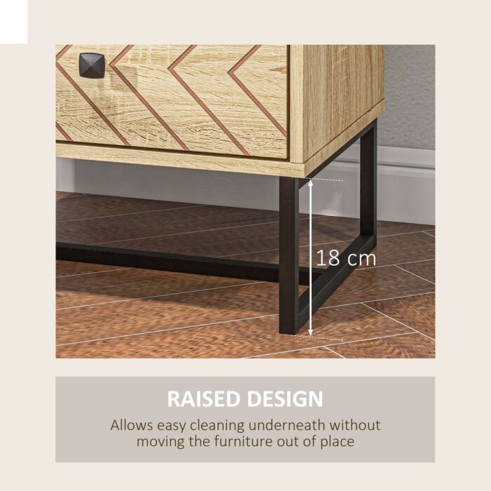 Homcom Bedside Table Nightstand Two-draw Bedroom Storage Unit Unique Zig Zag Design W/ Black Metal Handles Melamine Finish