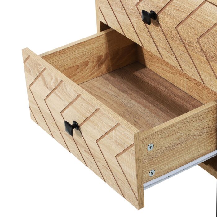 Homcom Bedside Table Nightstand Two-draw Bedroom Storage Unit Unique Zig Zag Design W/ Black Metal Handles Melamine Finish