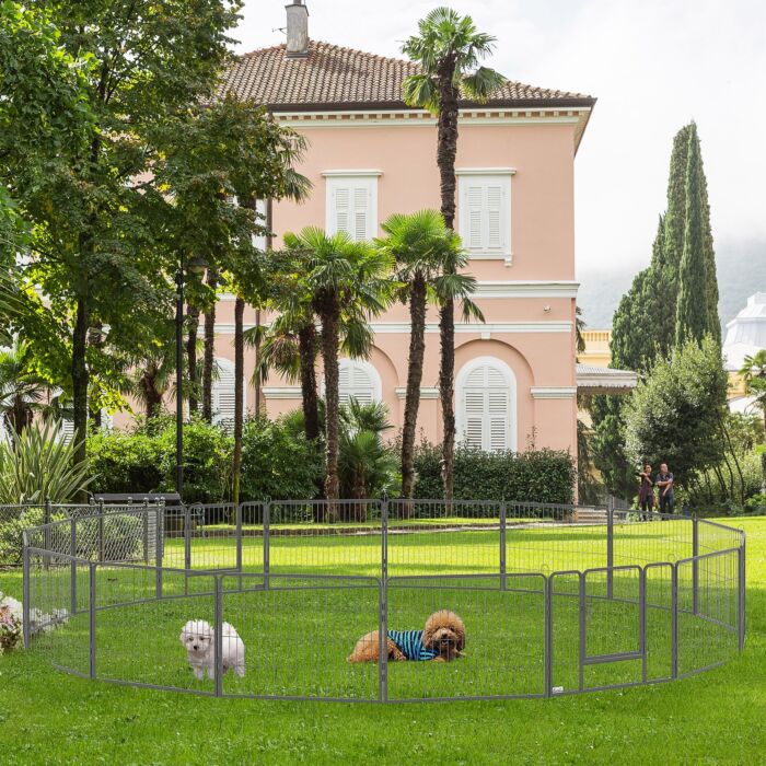 Pawhut Heavy Duty Dog Pen With 2 Doors, 16 Panels Dog Playpen, Portable Puppy Pen For Indoors, Outdoors, 60h Cm
