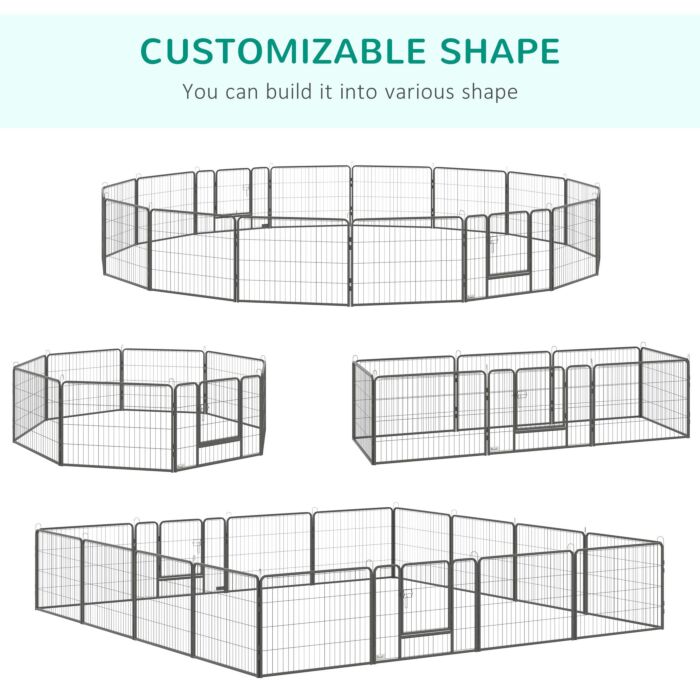 Pawhut Heavy Duty Dog Pen With 2 Doors, 16 Panels Dog Playpen, Portable Puppy Pen For Indoors, Outdoors, 60h Cm