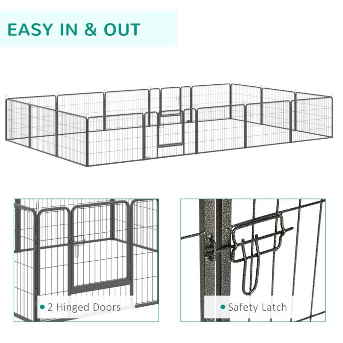 Pawhut Heavy Duty Dog Pen With 2 Doors, 16 Panels Dog Playpen, Portable Puppy Pen For Indoors, Outdoors, 60h Cm