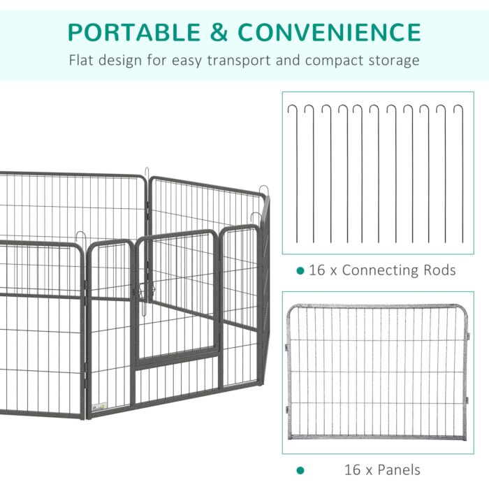 Pawhut Heavy Duty Dog Pen With 2 Doors, 16 Panels Dog Playpen, Portable Puppy Pen For Indoors, Outdoors, 60h Cm