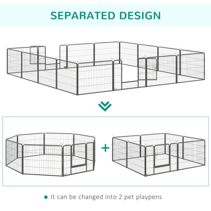 Pawhut Heavy Duty Dog Pen With 2 Doors, 16 Panels Dog Playpen, Portable Puppy Pen For Indoors, Outdoors, 60h Cm