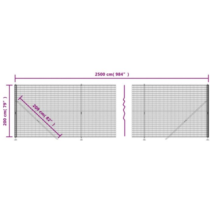 Vidaxl Wire Mesh Fence With Flange Anthracite 2x25 M