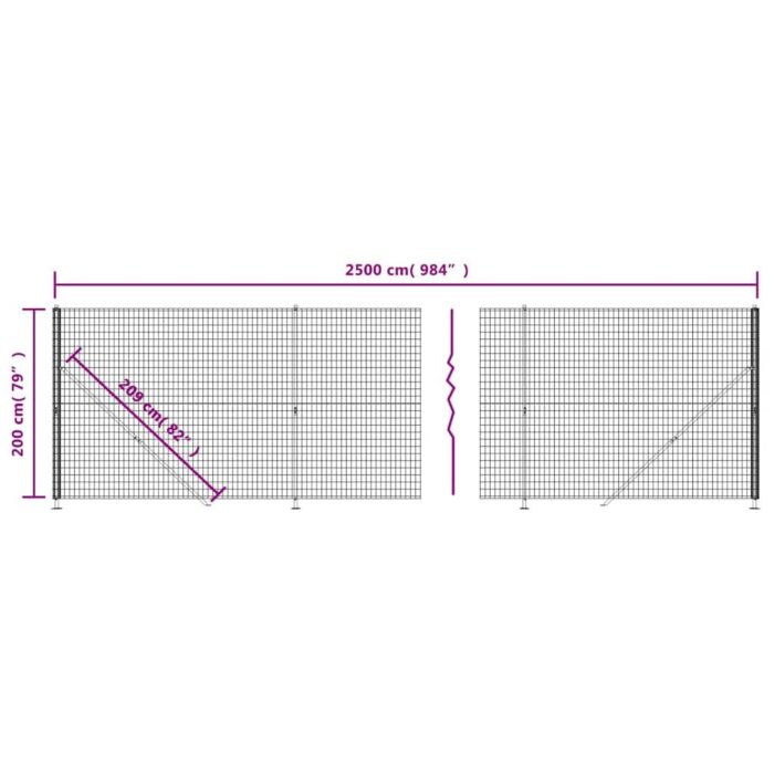 Vidaxl Wire Mesh Fence With Flange Anthracite 2x25 M
