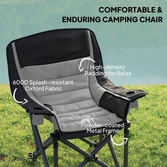 Outsunny Portable Padded Camping Chair, With Bag - Black/grey