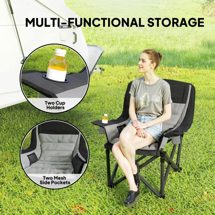 Outsunny Portable Padded Camping Chair, With Bag - Black/grey
