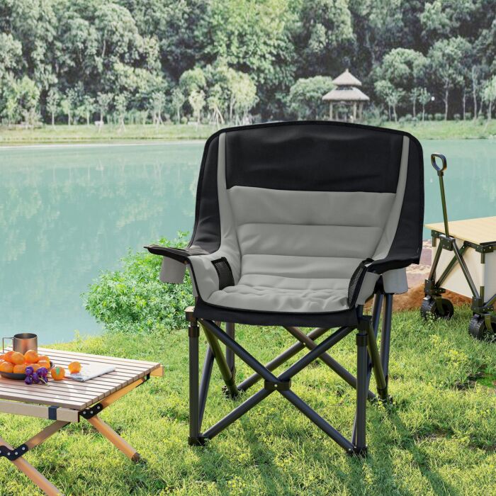 Outsunny Portable Padded Camping Chair, With Bag - Black/grey