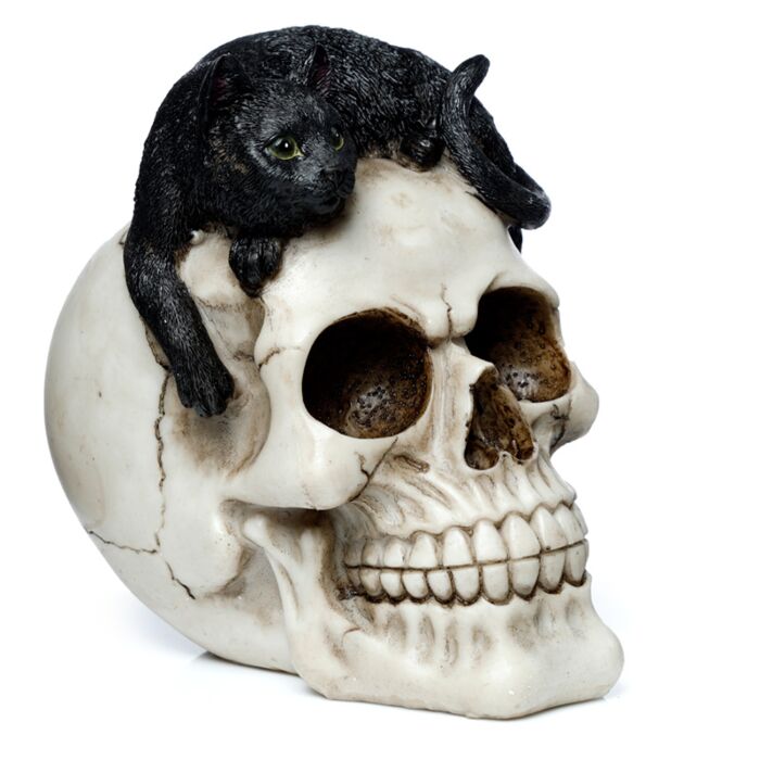 Fantasy Skull Ornament - Skull With Black Cat