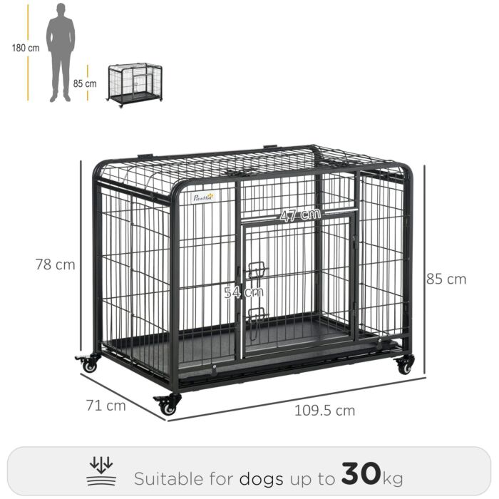 Pawhut Heavy Duty Dog Crates Foldable Indoor Dog Kennel And Dog Cage Pet Playpen With Double Doors Removable Tray Lockable Wheels Openable Top