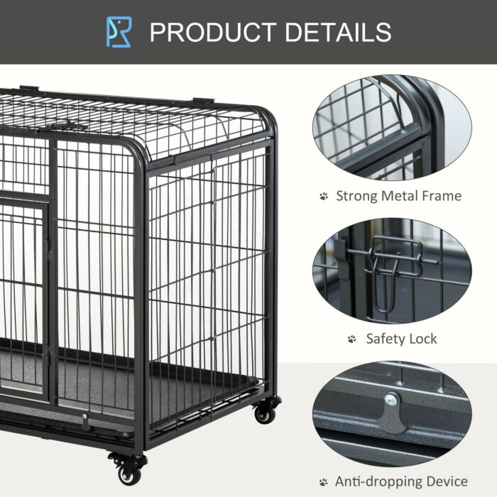 Pawhut Heavy Duty Dog Crates Foldable Indoor Dog Kennel And Dog Cage Pet Playpen With Double Doors Removable Tray Lockable Wheels Openable Top