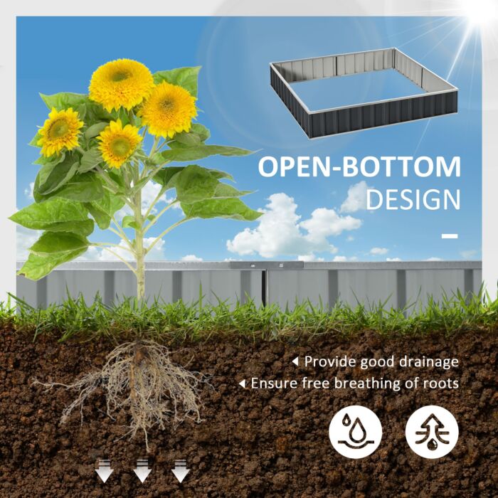 Outsunny Metal Raised Garden Bed, Diy Large Steel Planter Box, No Bottom W/ A Pairs Of Glove, Patio To Grow Vegetables, Herbs, 258cmx90cm