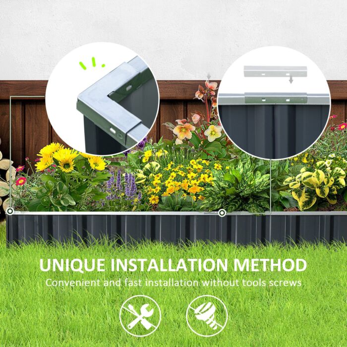 Outsunny Metal Raised Garden Bed, Diy Large Steel Planter Box, No Bottom W/ A Pairs Of Glove, Patio To Grow Vegetables, Herbs, 258cmx90cm