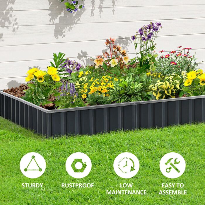 Outsunny Metal Raised Garden Bed, Diy Large Steel Planter Box, No Bottom W/ A Pairs Of Glove, Patio To Grow Vegetables, Herbs, 258cmx90cm