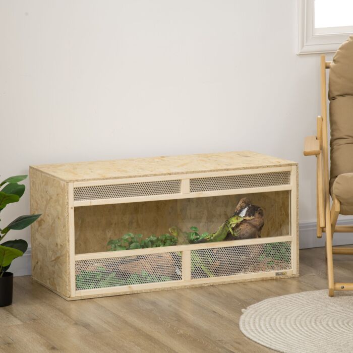 Pawhut Reptile Terrarium Vivarium, Climbing Pet Containers, Reptile Habitat, With Transparent Sliding Doors, Breathable Mesh For Lizards Horned Frogs