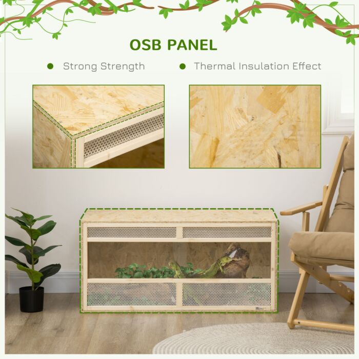 Pawhut Reptile Terrarium Vivarium, Climbing Pet Containers, Reptile Habitat, With Transparent Sliding Doors, Breathable Mesh For Lizards Horned Frogs
