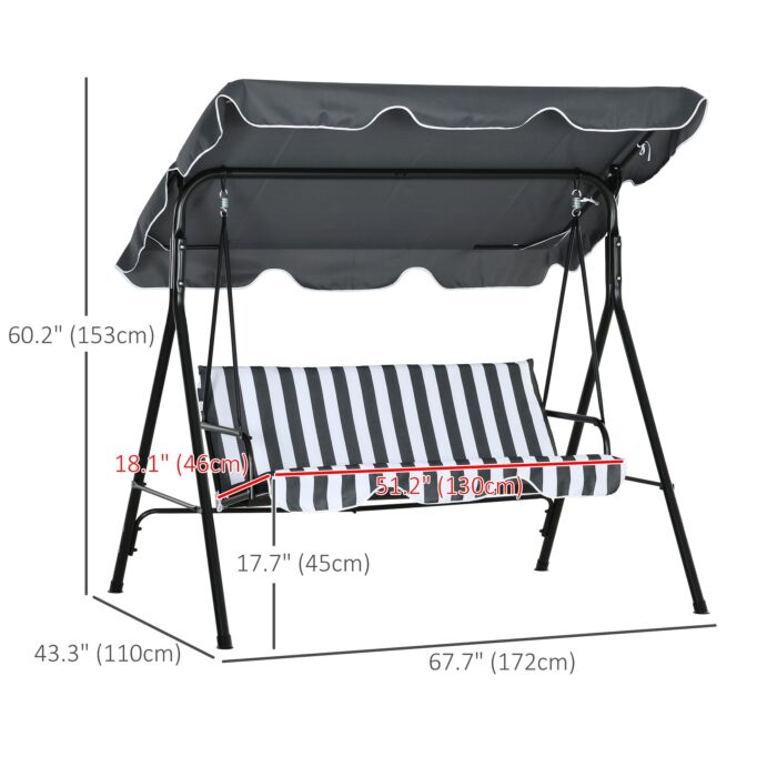 Outsunny 3-seat Swing Chair Garden Swing Seat With Adjustable Canopy, Grey And White