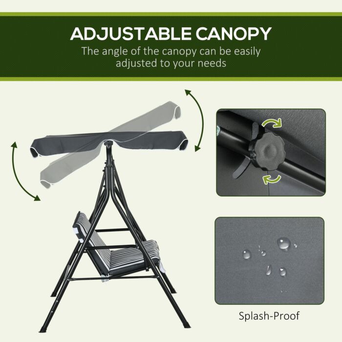 Outsunny 3-seat Swing Chair Garden Swing Seat With Adjustable Canopy, Grey And White