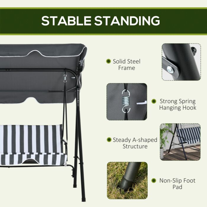 Outsunny 3-seat Swing Chair Garden Swing Seat With Adjustable Canopy, Grey And White