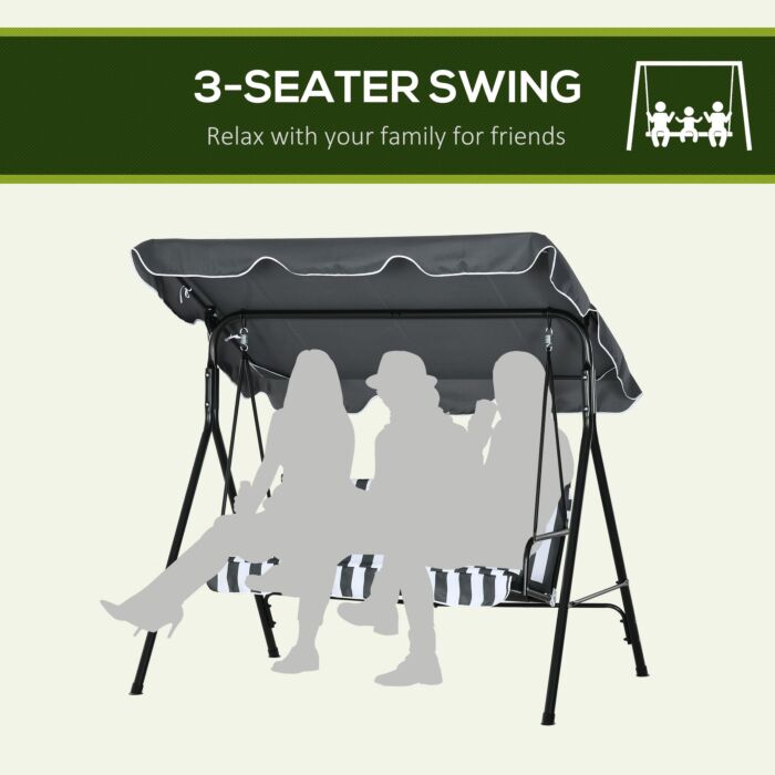 Outsunny 3-seat Swing Chair Garden Swing Seat With Adjustable Canopy, Grey And White