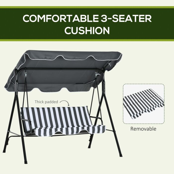 Outsunny 3-seat Swing Chair Garden Swing Seat With Adjustable Canopy, Grey And White