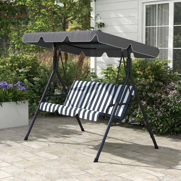 Outsunny 3-seat Swing Chair Garden Swing Seat With Adjustable Canopy, Grey And White