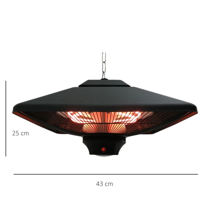 Outsunny 2kw Outdoor Hanging Ceiling Mounted Aluminium Halogen Electric Heater Led Garden Patio Warmer W/remote Control