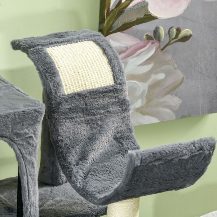 Pawhut 177cm Cat Tree For Indoor Cats, Multi-level Kitten Climbing Tower With Scratching Posts, Condos, Hammock, Perches, Toy Ball, Dark Grey