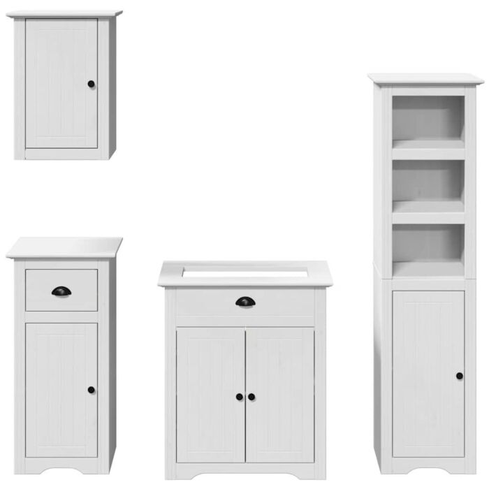 Vidaxl 4 Piece Bathroom Furniture Set Bodo White Solid Wood Pine