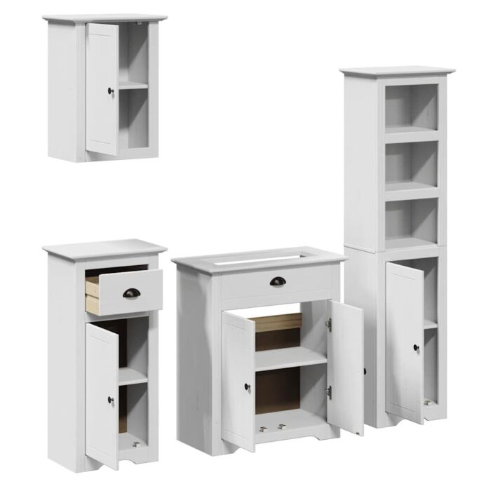 Vidaxl 4 Piece Bathroom Furniture Set Bodo White Solid Wood Pine