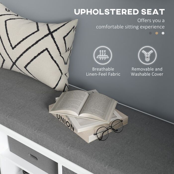 Homcom Shoe Bench With Seat, Shoe Storage Bench With Cushion, 2 Drawers And Adjustable Shelf, White