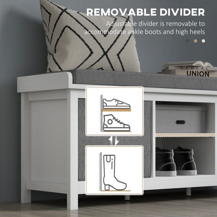 Homcom Shoe Bench With Seat, Shoe Storage Bench With Cushion, 2 Drawers And Adjustable Shelf, White