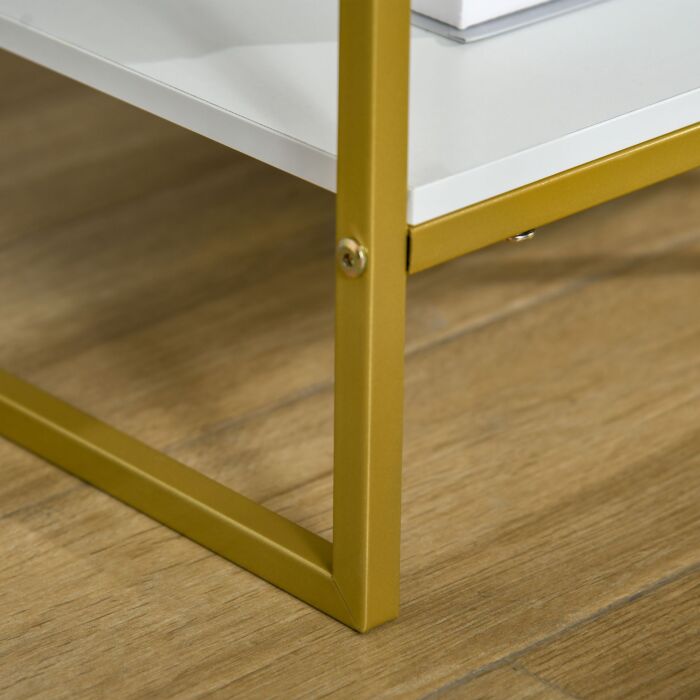 Homcom Modern Bedside Table, Bedside Cabinet With Drawer Shelf, Storage Organizer, White And Gold
